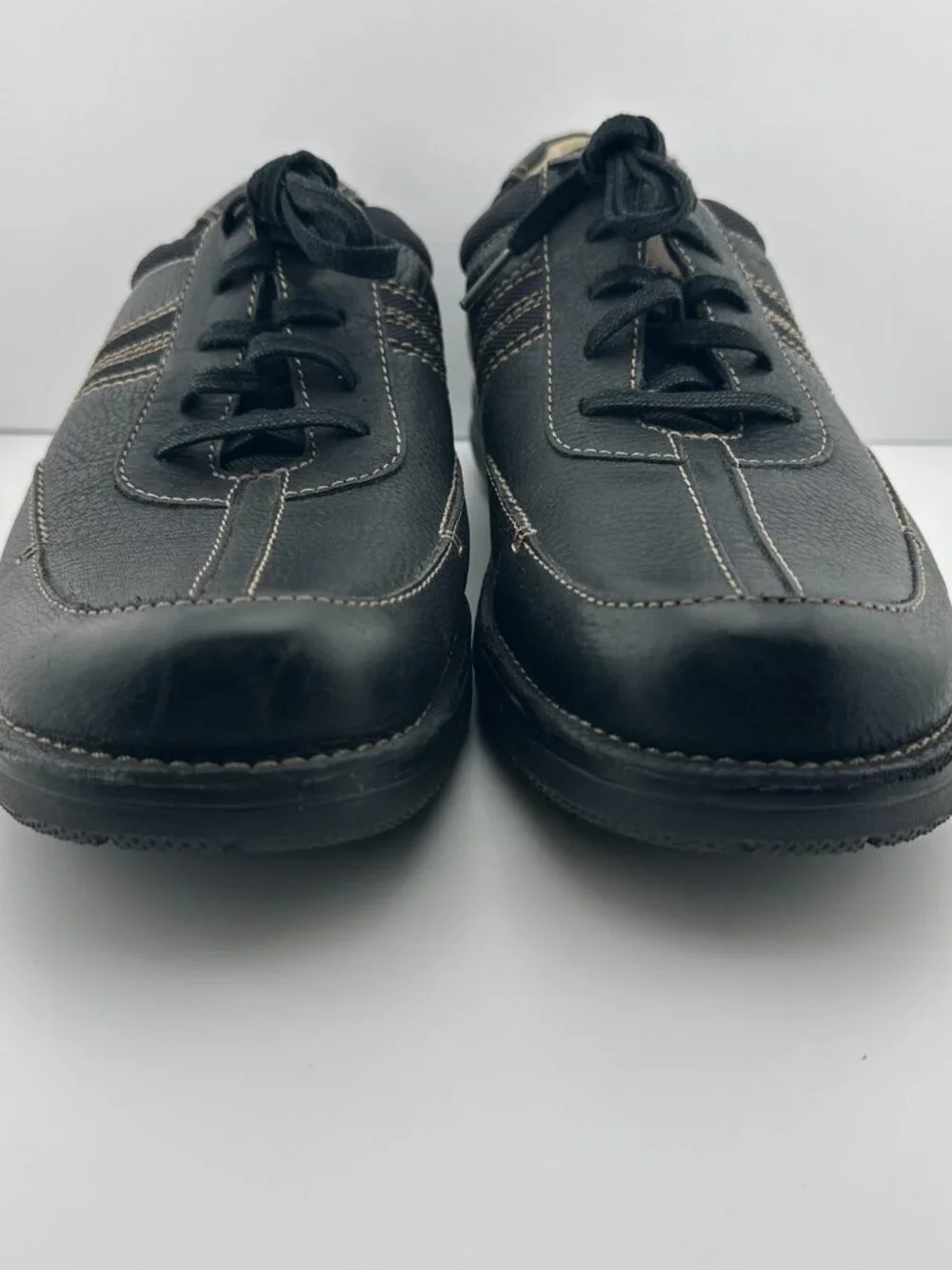 CLARKS BLACK LEATHER LIGHTWEIGHT CASUAL COMFORT LACE-UP MEN'S SHOES SIZE 13 M